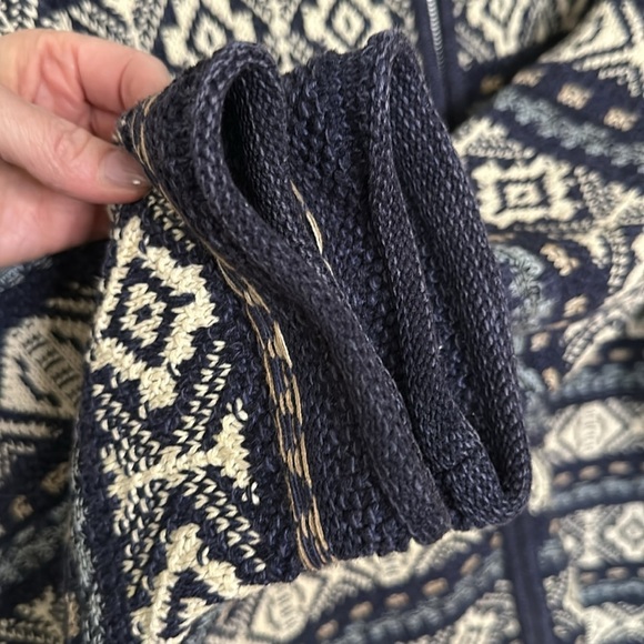 MOTHERHOOD Tribal Style Knit Cardigan Sweater Zip Up Blue Beige Size Large - Picture 6 of 17